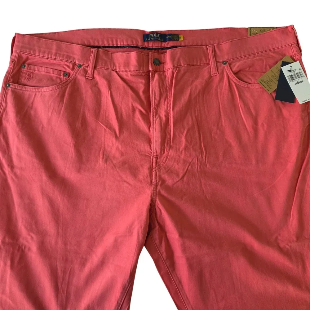 Polo Ralph Lauren Mens Varick Slim Straight Pants Red Salmon Pink 48B x 32
